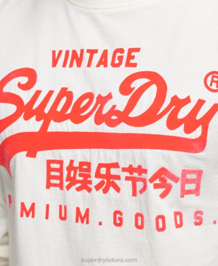 Superdry Vintage Logo Neon Long Sleeve Top Cream Men