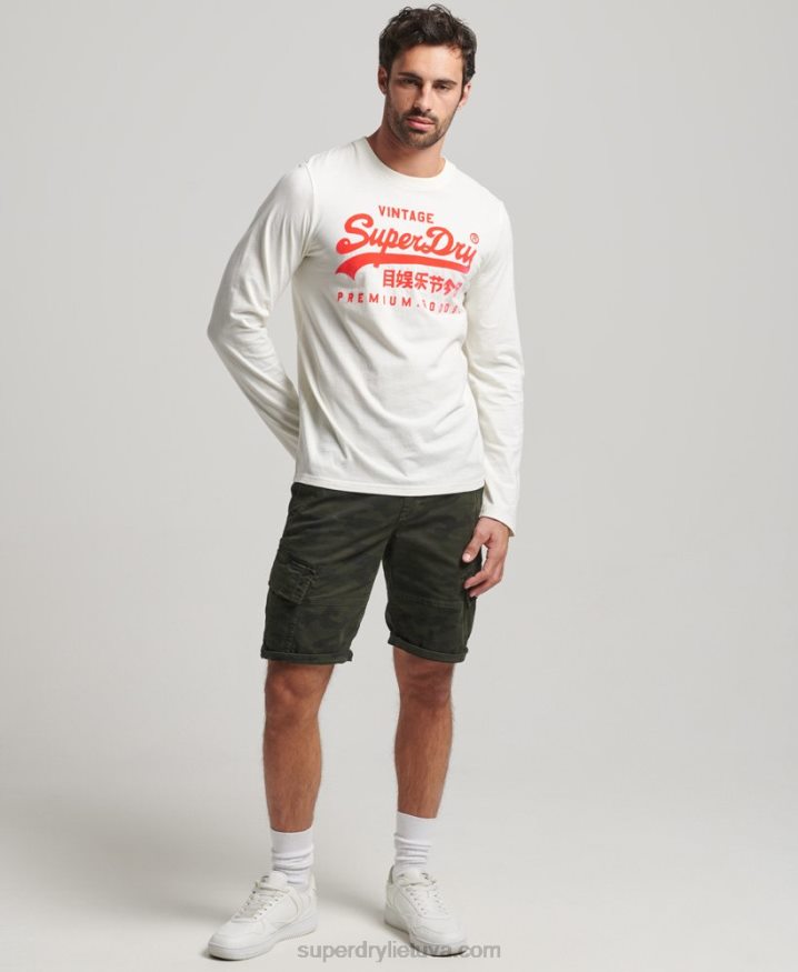 Superdry Vintage Logo Neon Long Sleeve Top Cream Men