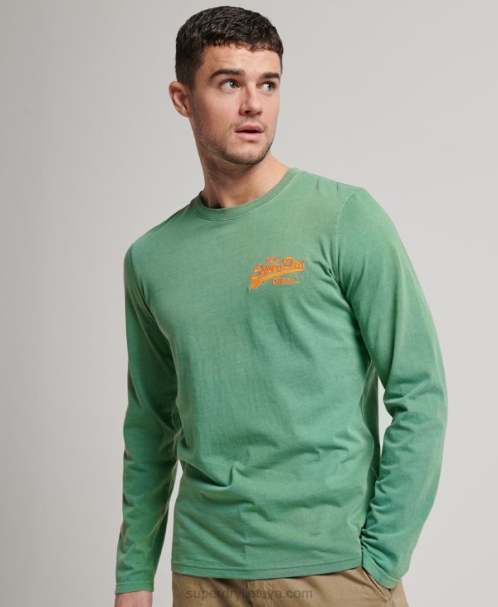 Superdry Vintage Logo Neon Long Sleeve Top Green Men