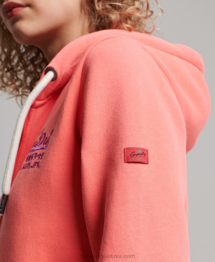 Superdry Vintage Logo Neon Zip Hoodie Coral Women