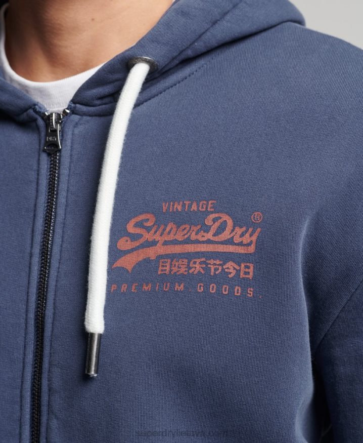 Superdry Vintage Logo Neon Zip Hoodie Dark Blue Men