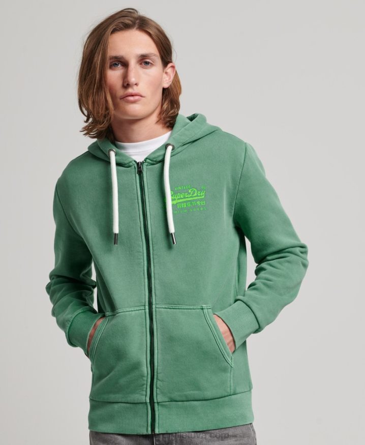 Superdry Vintage Logo Neon Zip Hoodie Green Men