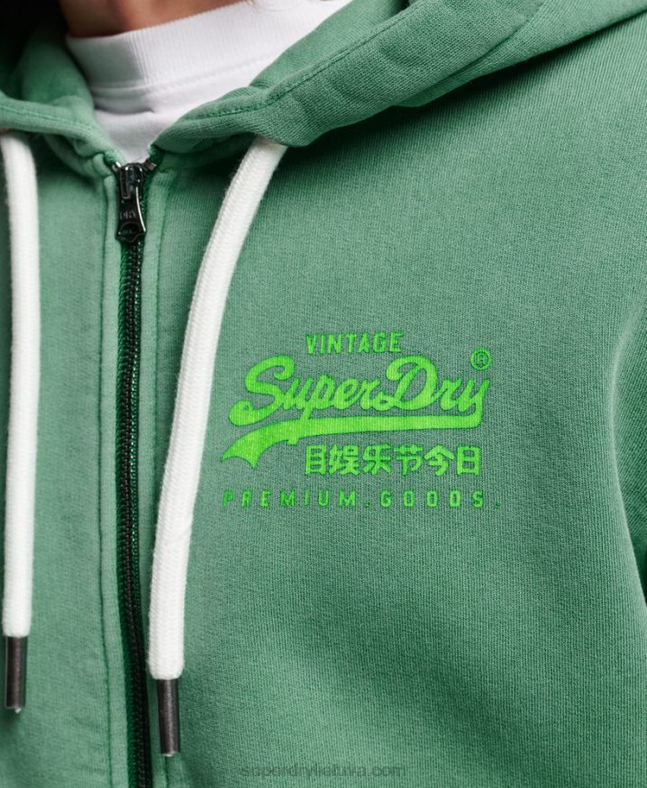 Superdry Vintage Logo Neon Zip Hoodie Green Men