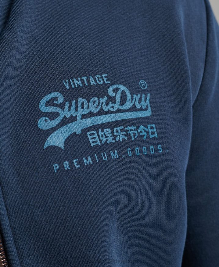 Superdry Vintage Logo Neon Zip Hoodie Navy Men