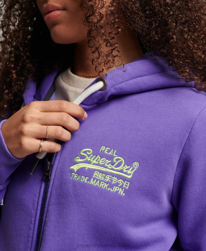 Superdry Vintage Logo Neon Zip Hoodie Purple Women