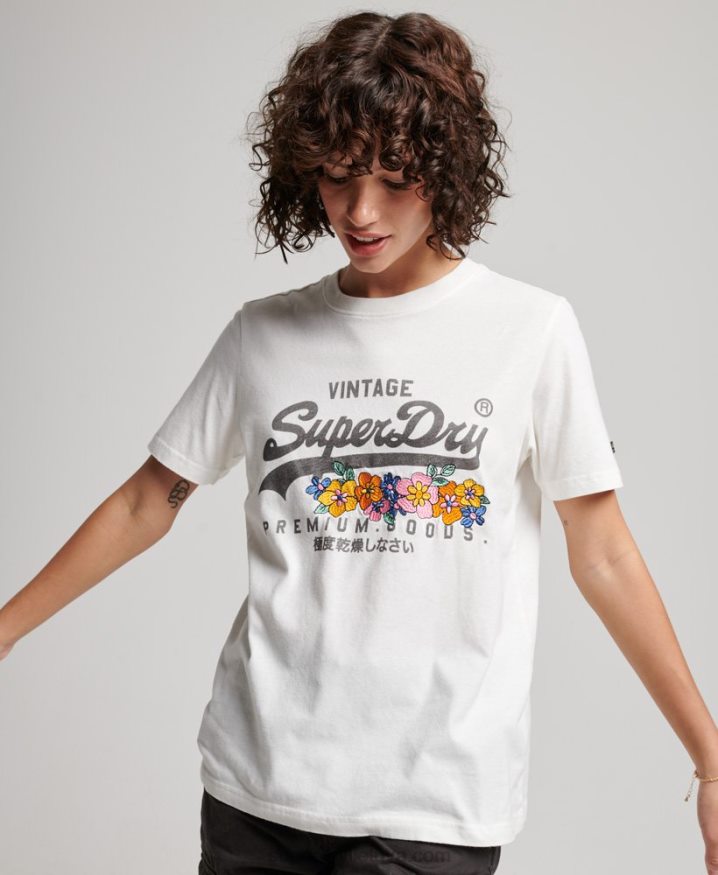 Superdry Vintage Logo Premium Floral T-Shirt Cream Women