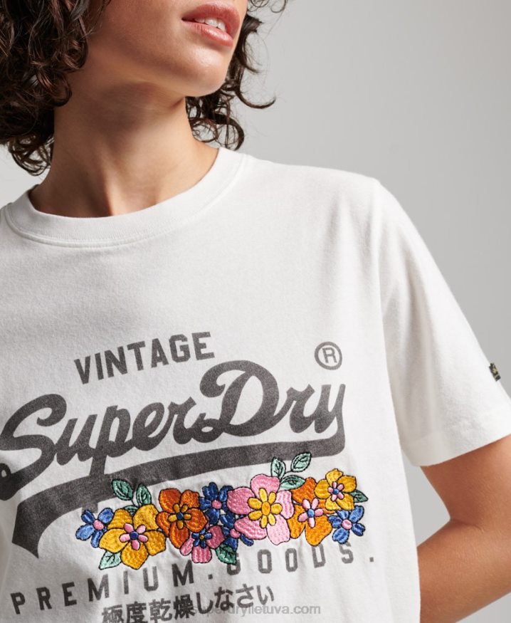 Superdry Vintage Logo Premium Floral T-Shirt Cream Women