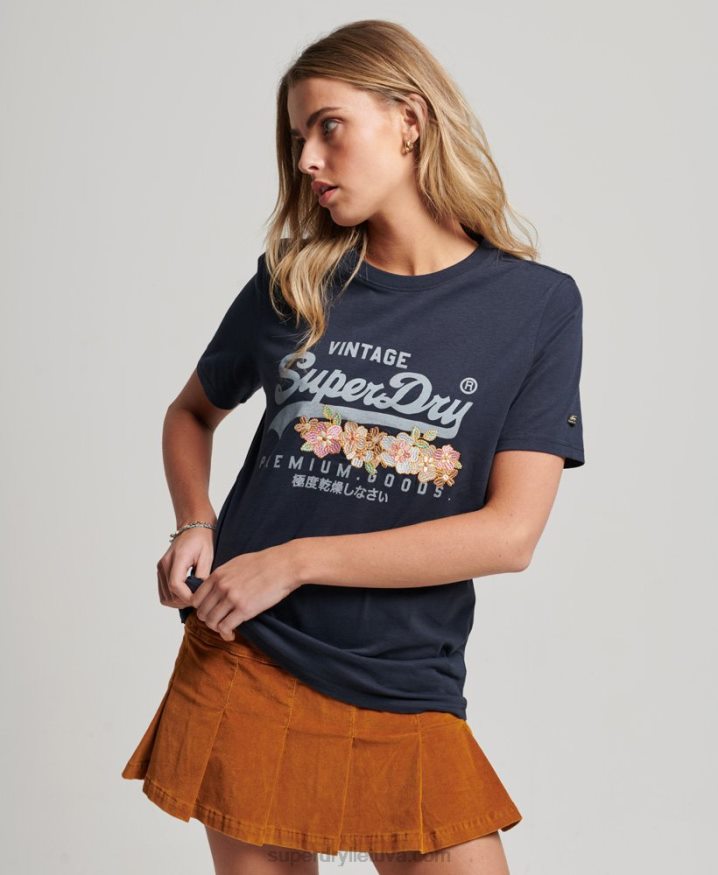 Superdry Vintage Logo Premium Floral T-Shirt Navy Women