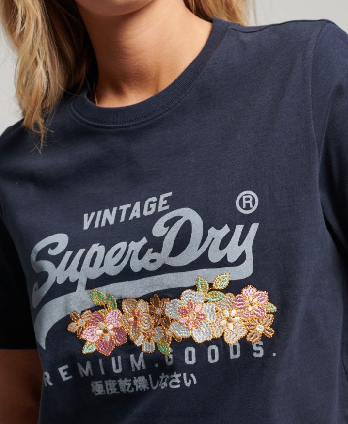 Superdry Vintage Logo Premium Floral T-Shirt Navy Women