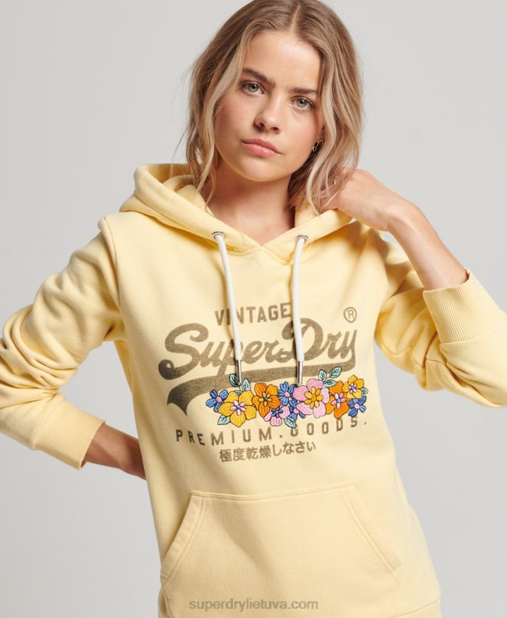 Superdry Vintage Logo Premium Goods Floral Hoodie Yellow Women