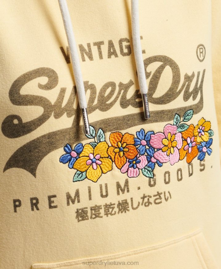 Superdry Vintage Logo Premium Goods Floral Hoodie Yellow Women