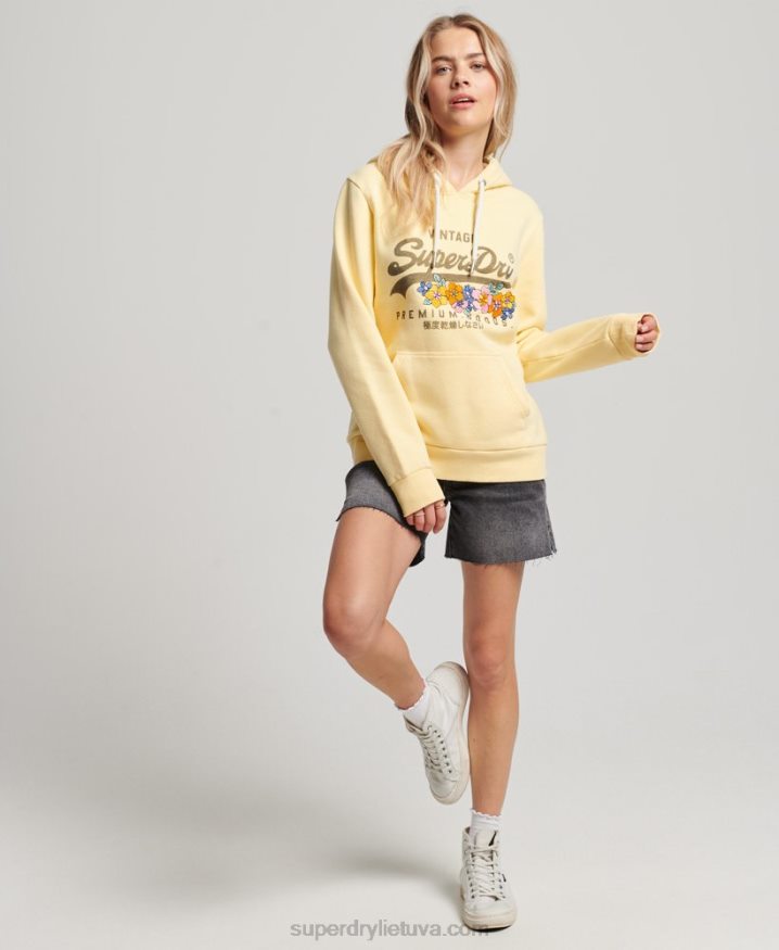 Superdry Vintage Logo Premium Goods Floral Hoodie Yellow Women