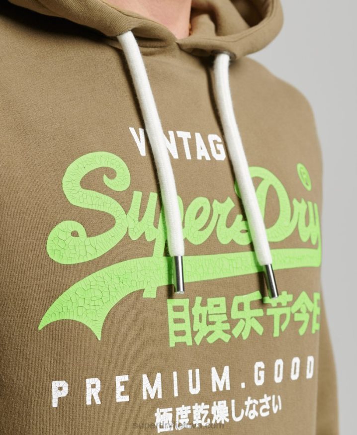 Superdry Vintage Logo Premium Overdyed Hoodie Khaki Men