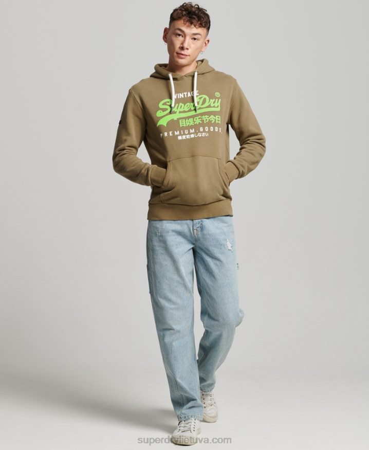 Superdry Vintage Logo Premium Overdyed Hoodie Khaki Men