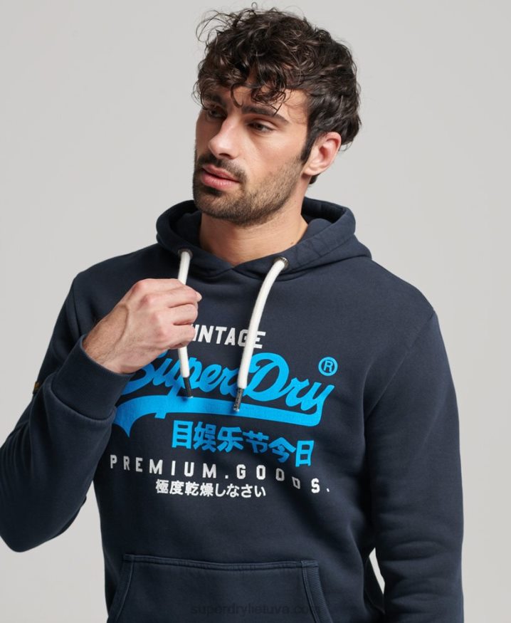 Superdry Vintage Logo Premium Overdyed Hoodie Navy Men