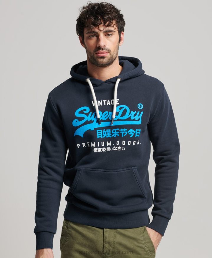 Superdry Vintage Logo Premium Overdyed Hoodie Navy Men