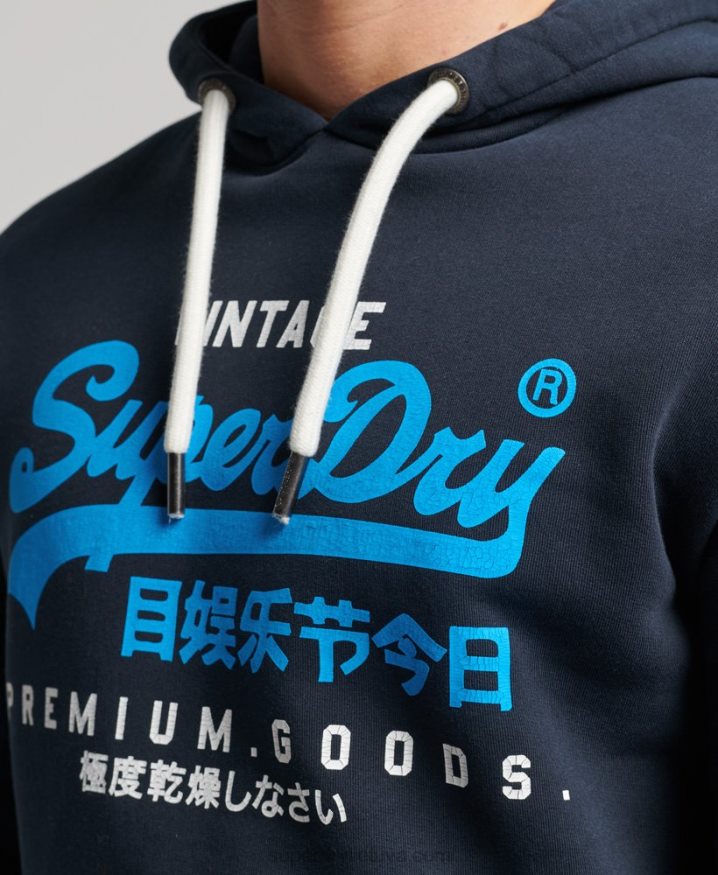 Superdry Vintage Logo Premium Overdyed Hoodie Navy Men