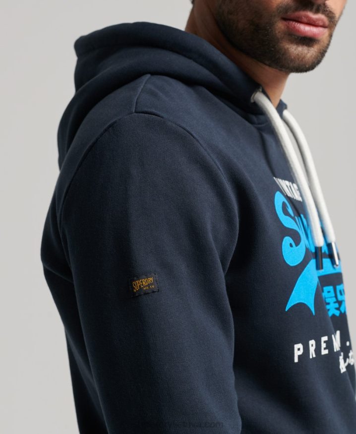 Superdry Vintage Logo Premium Overdyed Hoodie Navy Men