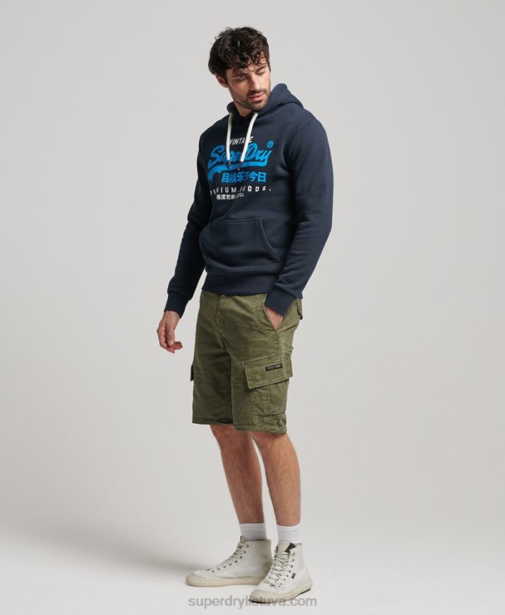 Superdry Vintage Logo Premium Overdyed Hoodie Navy Men