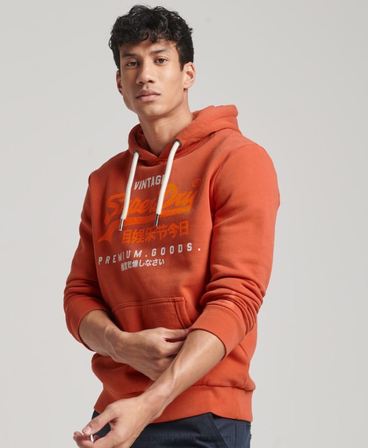 Superdry Vintage Logo Premium Overdyed Hoodie Orange Men