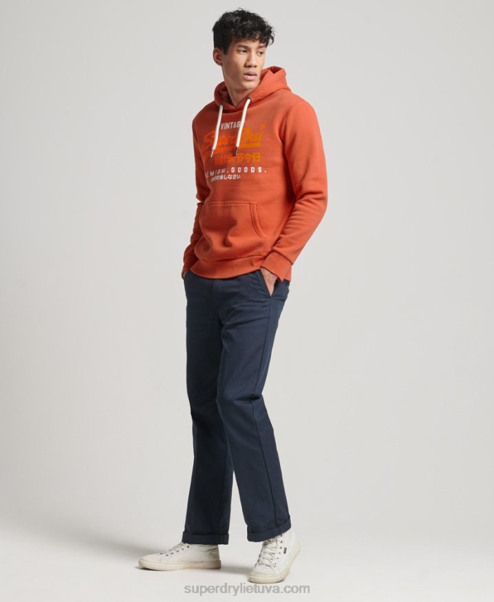 Superdry Vintage Logo Premium Overdyed Hoodie Orange Men