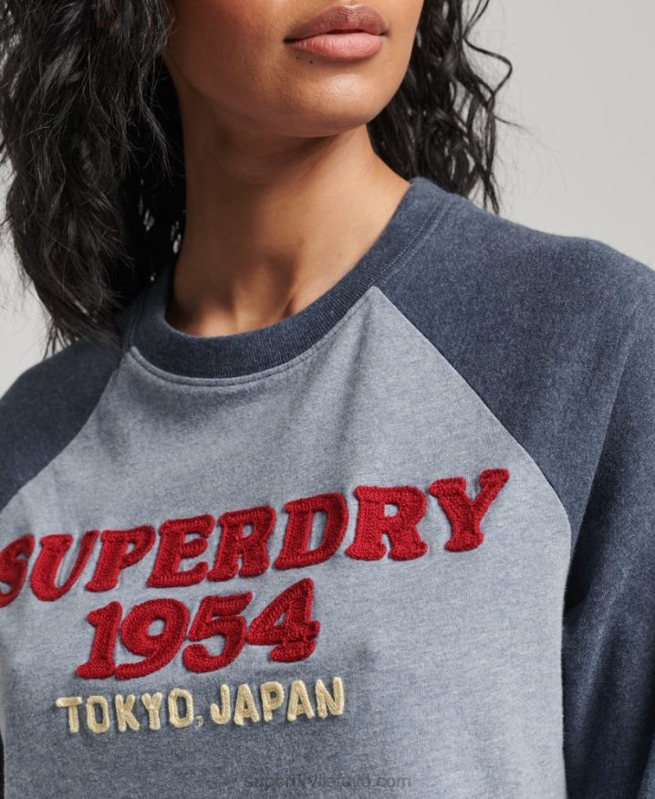 Superdry Vintage Logo Raglan Long Sleeve Top Blue Women