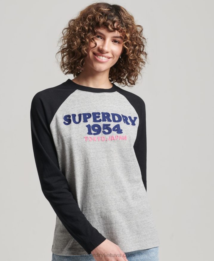 Superdry Vintage Logo Raglan Long Sleeve Top Grey Women