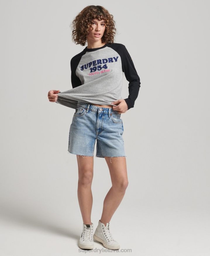 Superdry Vintage Logo Raglan Long Sleeve Top Grey Women