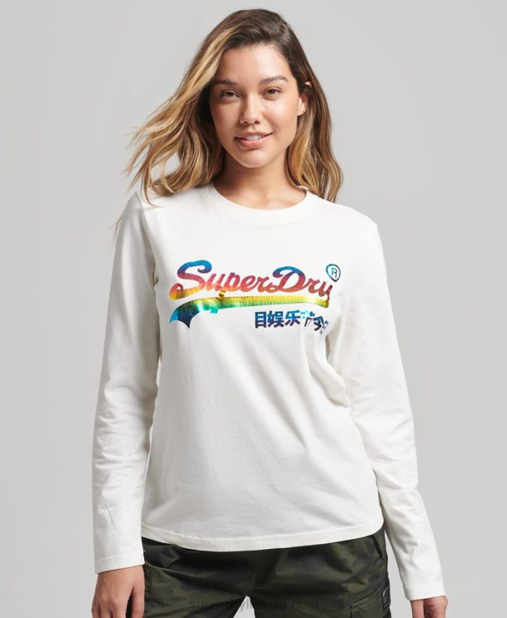 Superdry Vintage Logo Rainbow Long Sleeve Top White Women