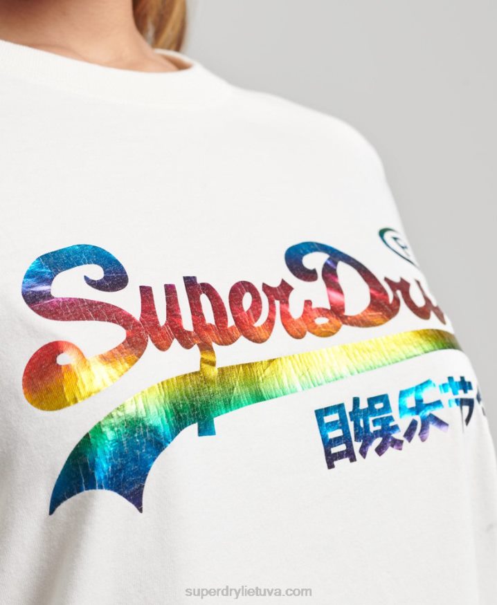 Superdry Vintage Logo Rainbow Long Sleeve Top White Women