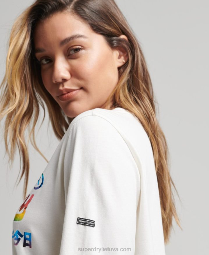 Superdry Vintage Logo Rainbow Long Sleeve Top White Women