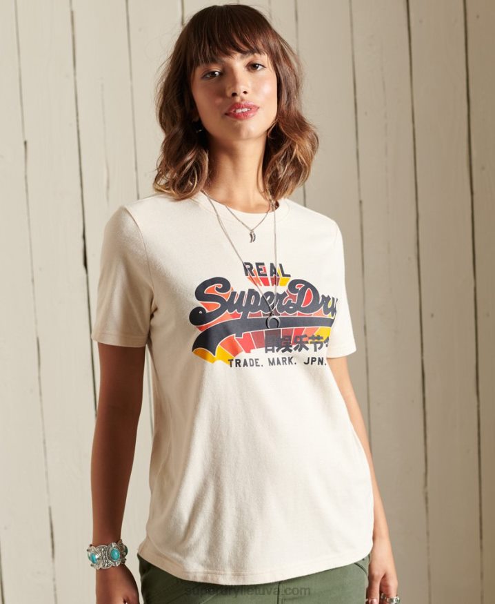 Superdry Vintage Logo Rainbow T-shirt Cream Women