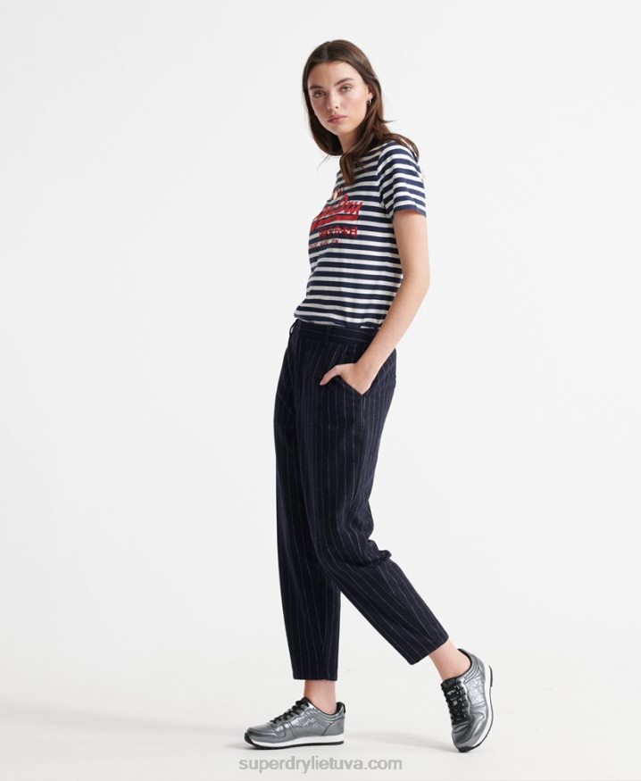 Superdry Vintage Logo Satin Stripe T-Shirt Navy Women