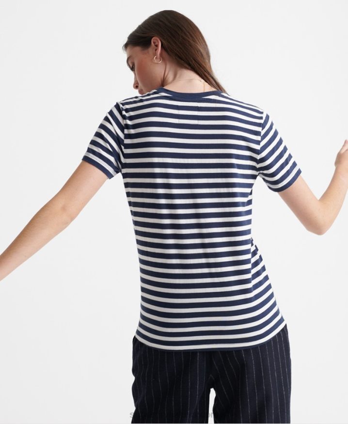 Superdry Vintage Logo Satin Stripe T-Shirt Navy Women