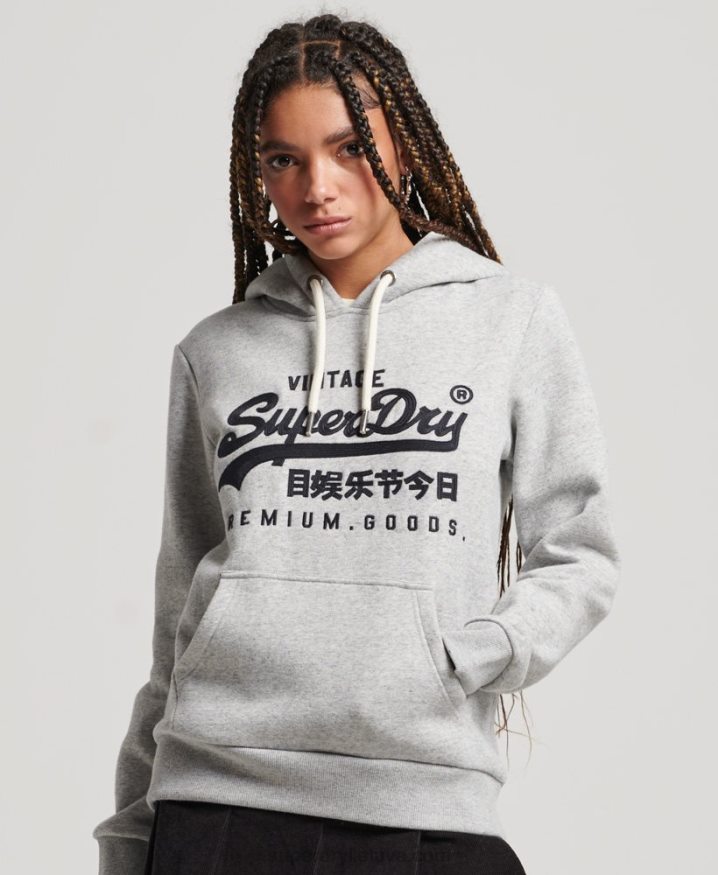 Superdry Vintage Logo Scripted Collegiate Hoodie Grey Women