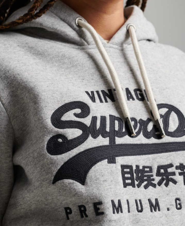 Superdry Vintage Logo Scripted Collegiate Hoodie Grey Women