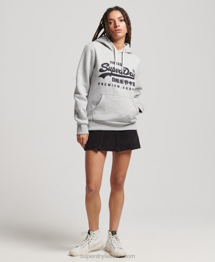 Superdry Vintage Logo Scripted Collegiate Hoodie Grey Women