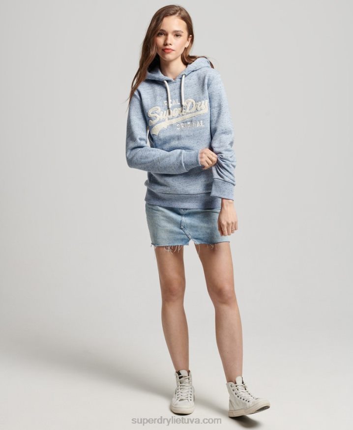 Superdry Vintage Logo Scripted Collegiate Hoodie Light Blue Women