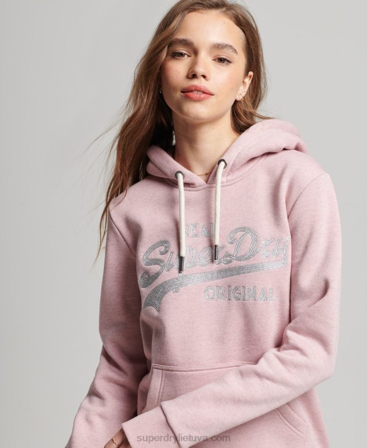 Superdry Vintage Logo Scripted Collegiate Hoodie Pink Women