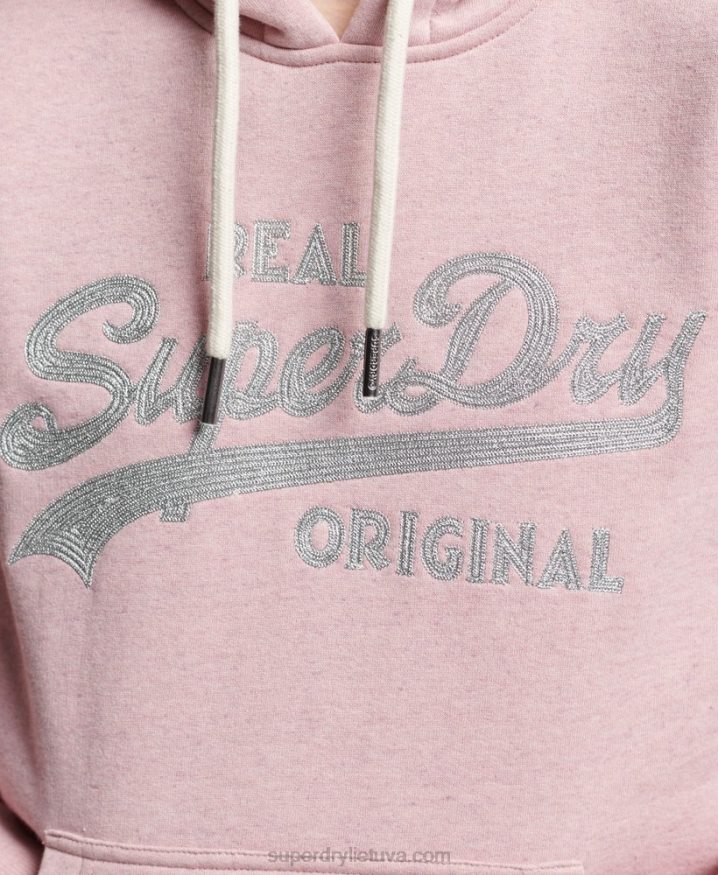 Superdry Vintage Logo Scripted Collegiate Hoodie Pink Women