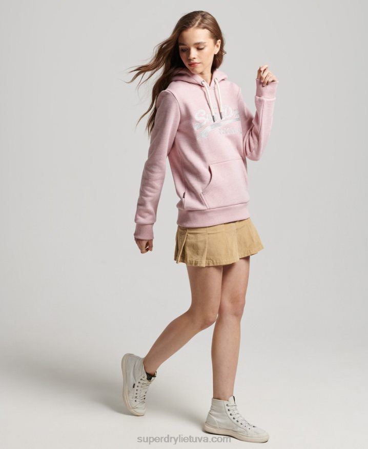 Superdry Vintage Logo Scripted Collegiate Hoodie Pink Women