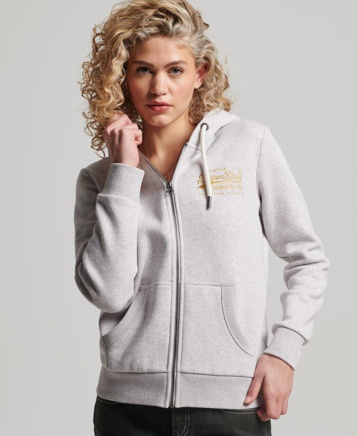 Superdry Vintage Logo Scripted Zip Hoodie Light Grey Women