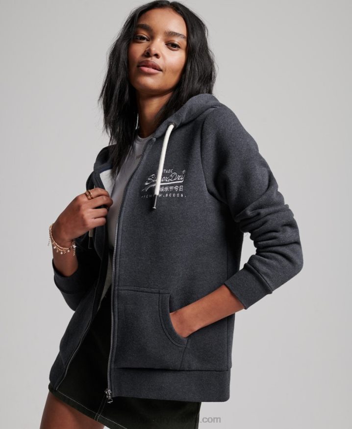 Superdry Vintage Logo Scripted Zip Hoodie Navy Women