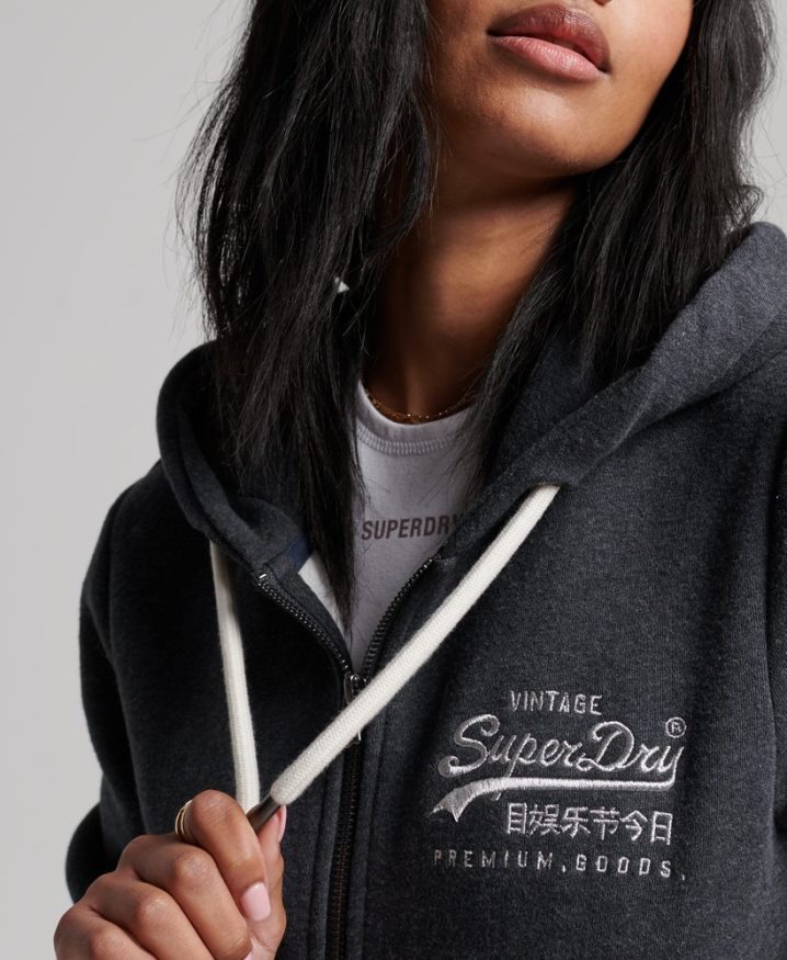 Superdry Vintage Logo Scripted Zip Hoodie Navy Women