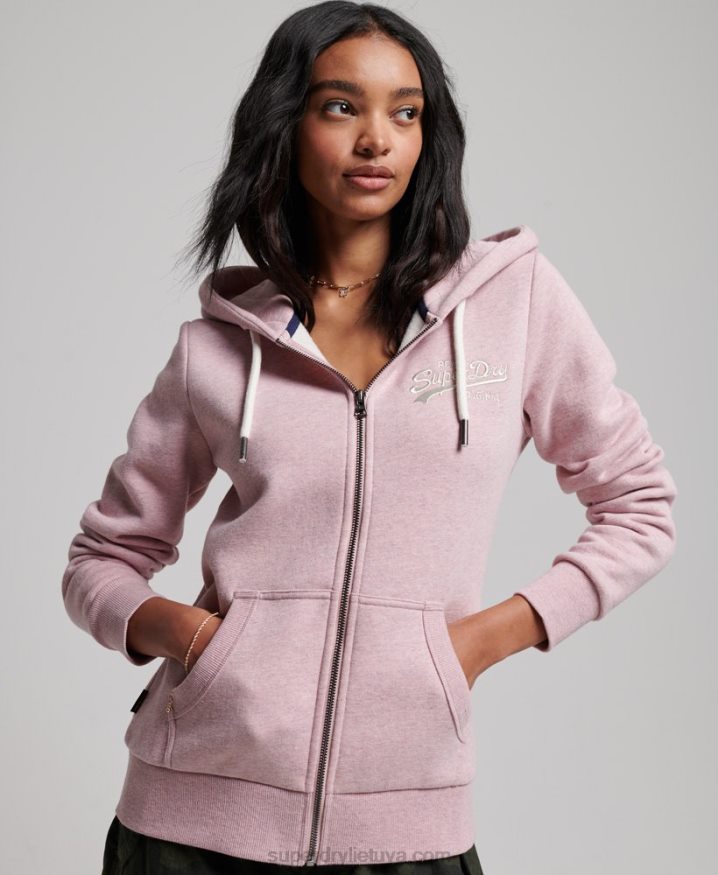 Superdry Vintage Logo Scripted Zip Hoodie Pink Women