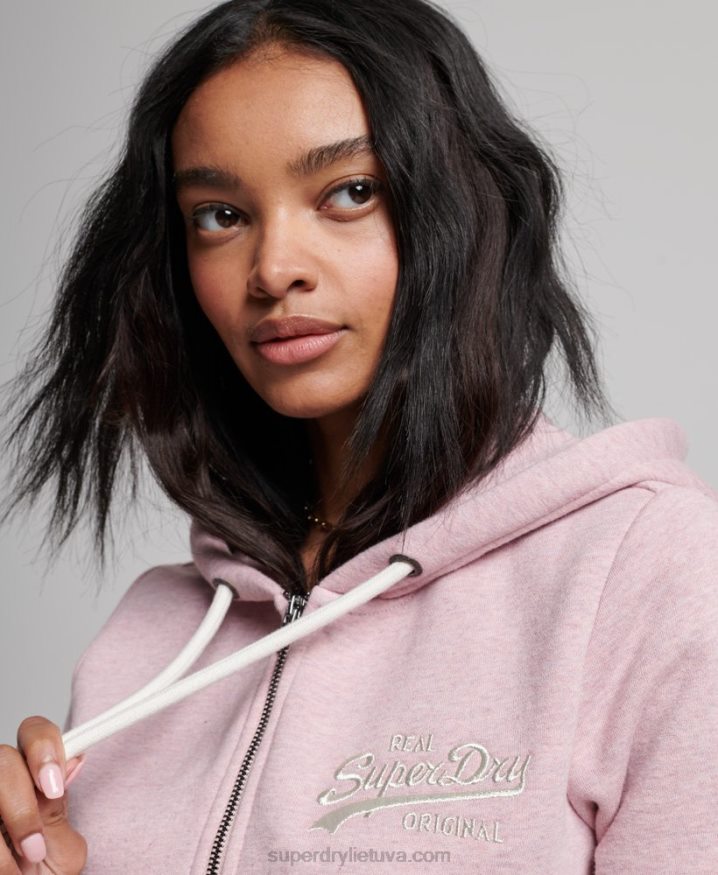 Superdry Vintage Logo Scripted Zip Hoodie Pink Women