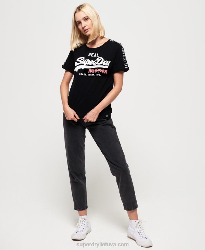 Superdry Vintage Logo Sleeve Tape Boxy T-Shirt Black Women