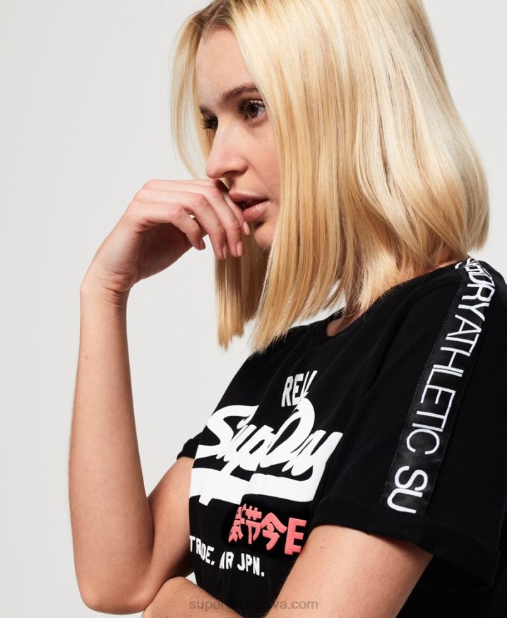 Superdry Vintage Logo Sleeve Tape Boxy T-Shirt Black Women