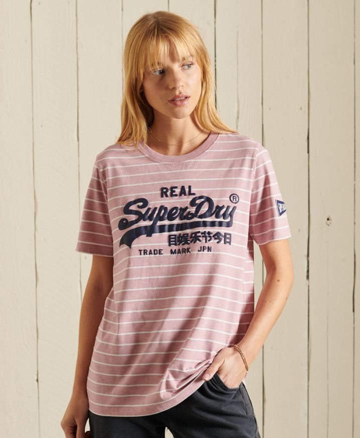 Superdry Vintage Logo Source Striped T-Shirt Pink Women