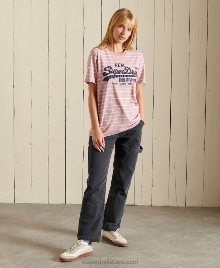 Superdry Vintage Logo Source Striped T-Shirt Pink Women